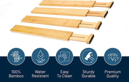 RoyalHouse Adjustable Bamboo Drawer Dividers, 4-Pack (18" - 22")
