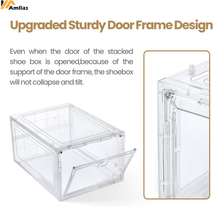 12 Pack Clear Shoe Storage, Stackable Shoe Organizer, Shoe Boxes for Closet