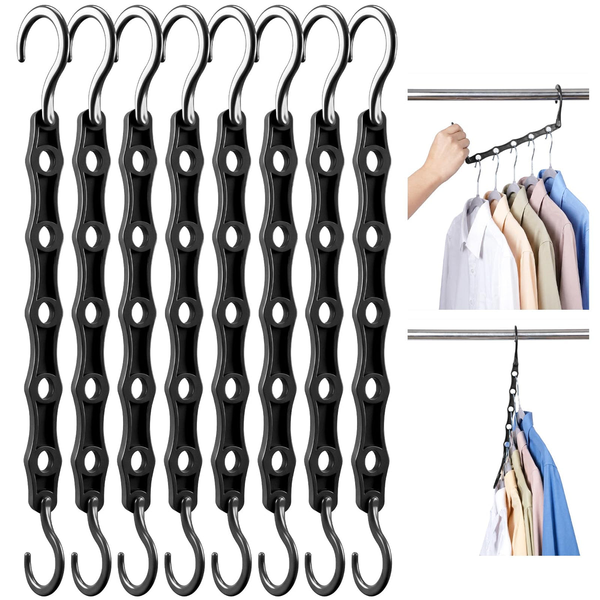 HOUSE DAY 10 Pack Space Saving Hangers, Black, Premium Smart Hanger