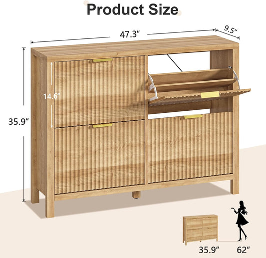 47" Fluted Shoe Cabinet Stoarge with 4 Flip Drawers for Entryway, Hallway