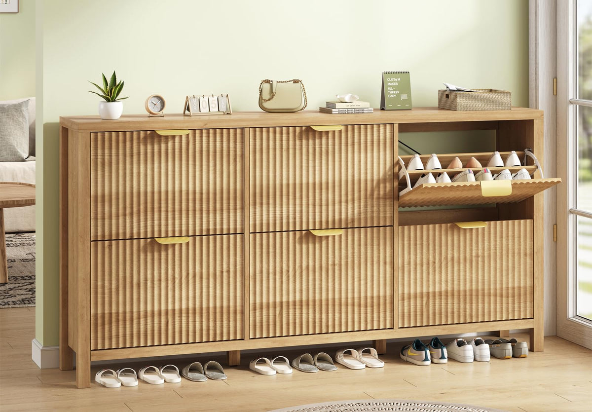 47" Fluted Shoe Cabinet Stoarge with 4 Flip Drawers for Entryway, Hallway