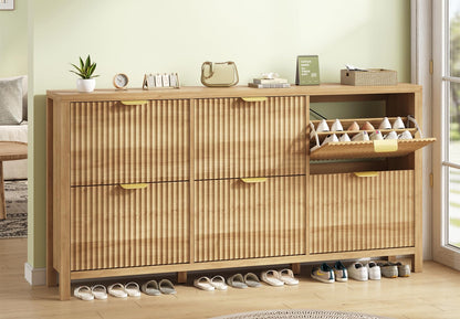 47" Fluted Shoe Cabinet Stoarge with 4 Flip Drawers for Entryway, Hallway