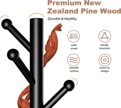 8-Hook Freestanding Coat Rack 3 Heights Safe Round Tips Black