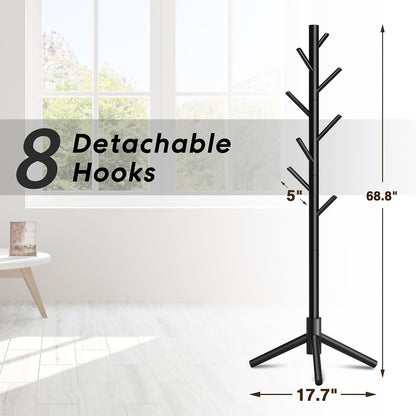 8-Hook Freestanding Coat Rack 3 Adjustable Heights Sturdy Black
