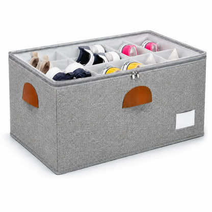 2 Pack Shoe Organizer for Closet with Adjustable Divider Shoe Storage Box