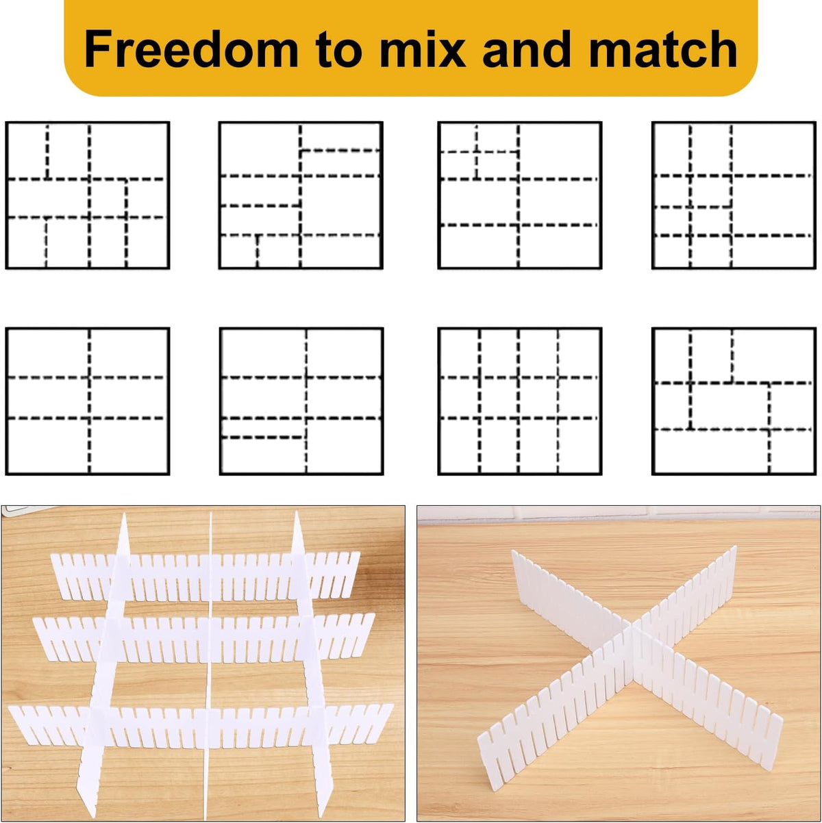 100 PCS Premium DIY Drawer Dividers, White, Adjustable Drawer Organizers for Perfectly Organized Drawers, Tidying Makeup, Clothes, Underwear, Cutlery, Kitchen, Bathroom, Bedroom, Office