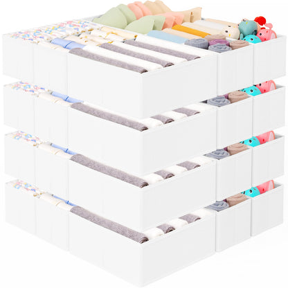 Criusia 15 Pack Drawer Organizer for Clothes, Foldable Dresser Dividers with 3 Sizes, Fabric Storage Bins – Beige