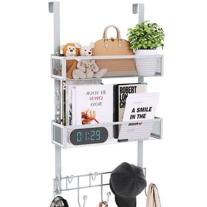 Consumest Over The Door Hooks Organizer - 3 Tier Door Hanger with 9 Coat Hooks & 2 Mesh Basket, Back Storage Organizer Hanging Towels for Bathroom, Bedroom, Black
