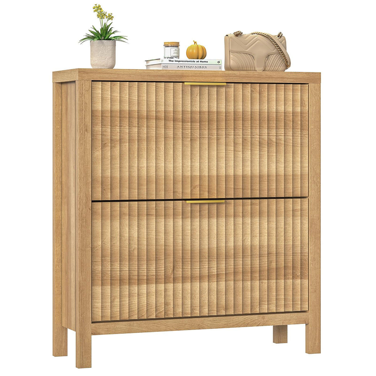 47" Fluted Shoe Cabinet Stoarge with 4 Flip Drawers for Entryway, Hallway