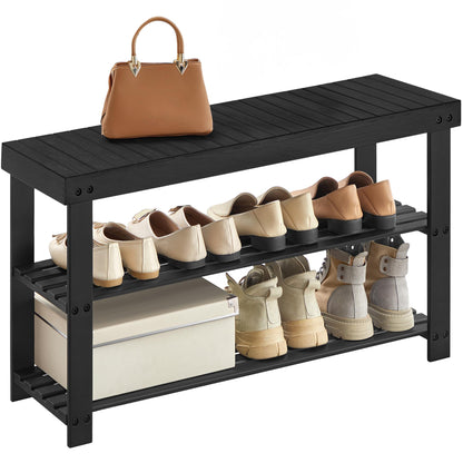 SONGMICS Shoe Rack Bench, 3-Tier Bamboo Entryway Bench, 27.6 Inches Width