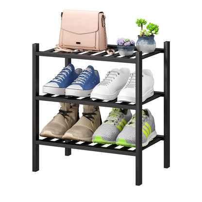viewcare 4-Tier Bamboo Shoe Rack for Entryway, Stackable | Foldable | Natural, Shoe Organizer for Hallway Closet, Free Standing Shoe Racks for Indoor Outdoor