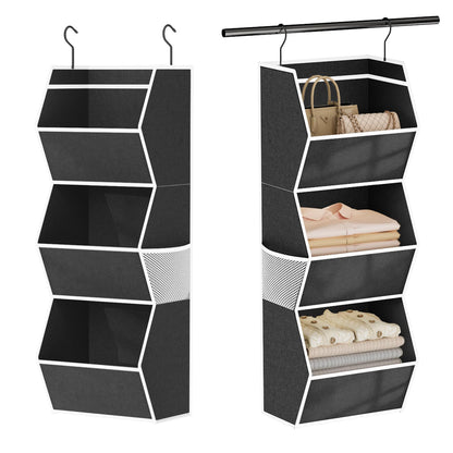 Hanging Closet Organizer 4 Shelf Collapsible Bedroom Closet Organizers and Storage Hanging with Mesh Pockets for Clothes, Fabric Hanging Storage Bins for Wardrobe Closet Organization and Storage, Grey