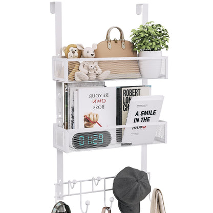 Consumest Over The Door Hooks Organizer - 3 Tier Door Hanger with 9 Coat Hooks & 2 Mesh Basket, Back Storage Organizer Hanging Towels for Bathroom, Bedroom, Black