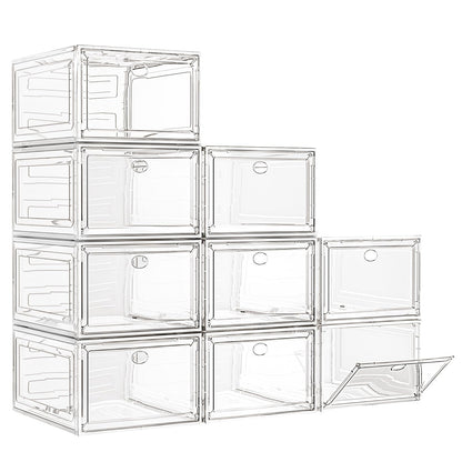 Sturdy Clear Shoe Organizer with Magnetic Door, Stackable Shoe Storage Box