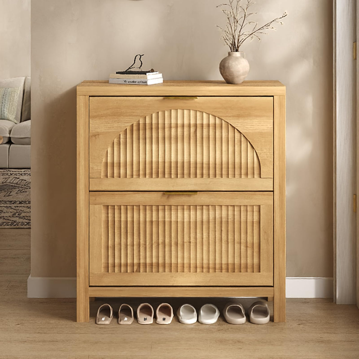 47" Fluted Shoe Cabinet Stoarge with 4 Flip Drawers for Entryway, Hallway