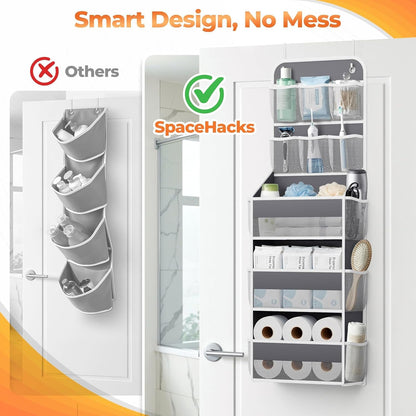 SpaceHacks 5-Tier Over the Door Organizer with Mesh Pockets, Dark Grey