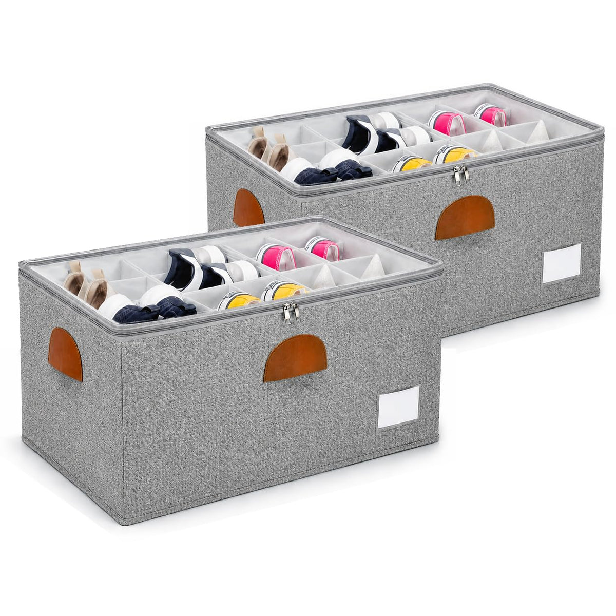 2 Pack Shoe Organizer for Closet with Adjustable Divider Shoe Storage Box