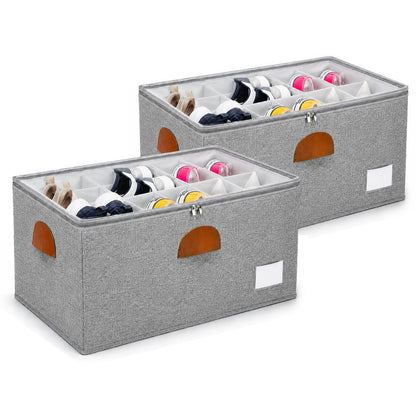 2 Pack Shoe Organizer for Closet with Adjustable Divider Shoe Storage Box