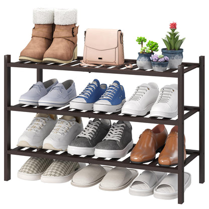 viewcare 4-Tier Bamboo Shoe Rack for Entryway, Stackable | Foldable | Natural, Shoe Organizer for Hallway Closet, Free Standing Shoe Racks for Indoor Outdoor