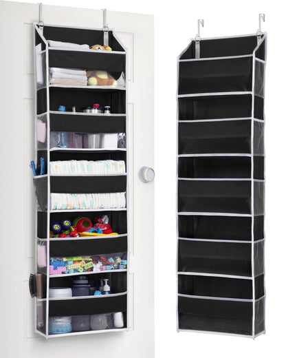 ULG 1 Pack Over Door Organizer with 5 Large and 10 Mesh Side Pockets, 44 lbs Weight Capacity Hanging Storage with Clear Window Kids Toys, Shoes, Diapers, Dark Grey, 5 Layers
