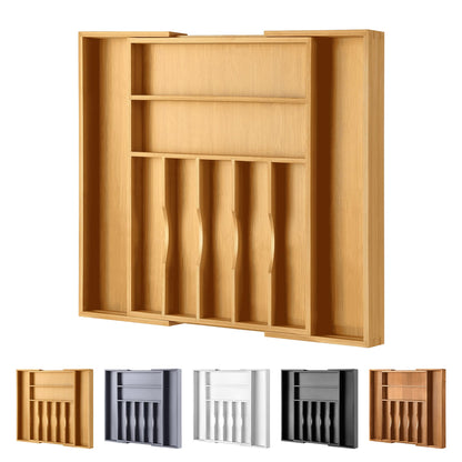 Expandable Bamboo Kitchen Drawer Organizer for Cutlery and Utensils, Adjustable Bamboo Wood Cutlery Tray in Drawer for Flatware and Silverware in Kitchen, (Natural)