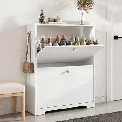 Nicetree Shoe Cabinet with 3 Flip Drawers, Modern Entryway Organizer, White
