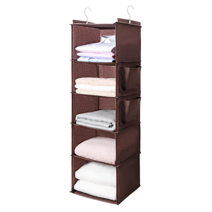 BOOMIBOO Hanging Closet Organize and Shelves，5-Hanging Shelf with 2 Side Pockets，Storage Foldable （Grey）
