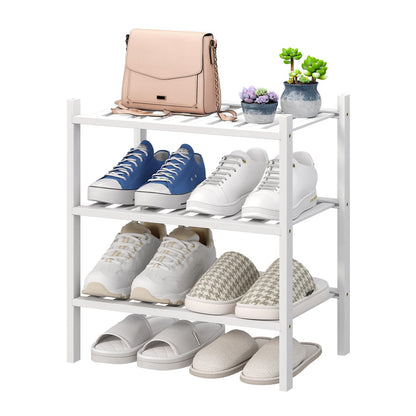 viewcare 4-Tier Bamboo Shoe Rack for Entryway, Stackable | Foldable | Natural, Shoe Organizer for Hallway Closet, Free Standing Shoe Racks for Indoor Outdoor