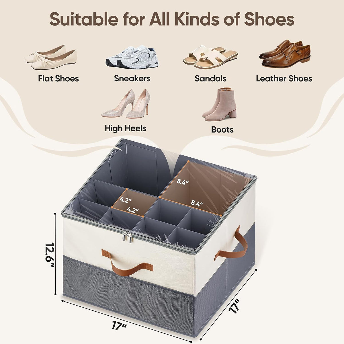 Shoe Organizer for Closet, Adjustable Storage Box Holds 32 Pairs