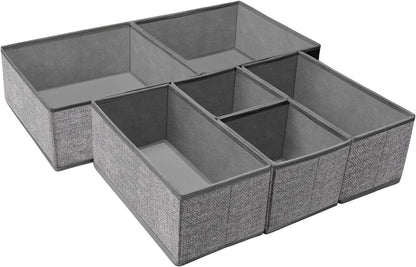 Criusia Foldable Underwear Drawer Organizer, Closet Dividers, Storage Box for Clothes, Socks (6 Bins, Gray)