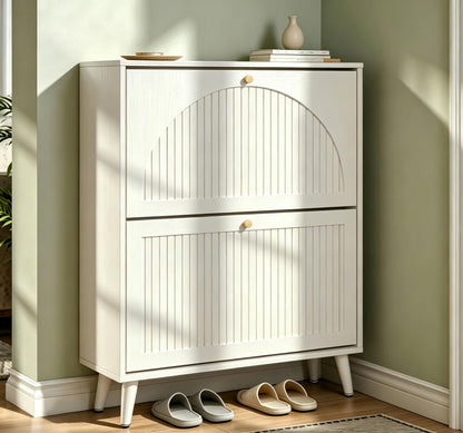 Fsbecl Shoe Storage Cabinet for Entryway with 2 Fluted Flip Drawers, Walnut