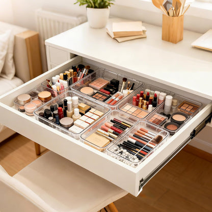 21 PCS Extendable Drawer Organizer Set Clear Stackable Vanity Storage Bins