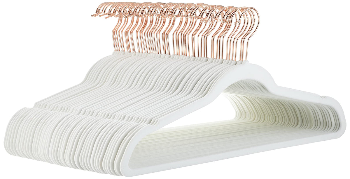 Amazon Basics Slim Velvet Non-Slip Space Saving Sturdy Suit Clothes Hangers, Closet Organizer, Black/Rose Gold, 30-Pack