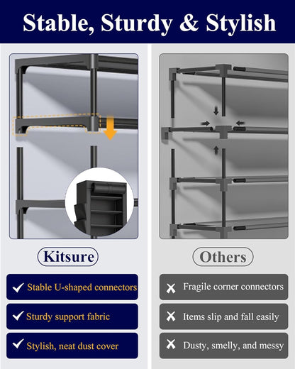 Kitsure 10-Tier Shoe Rack with Cover, Vertical Shelf, 17.5" Wide, Black