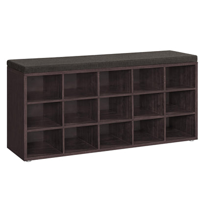 VASAGLE Shoe Bench with Cushion, 15 Compartments, 11.8 x 41.3 x 18.9 Inches