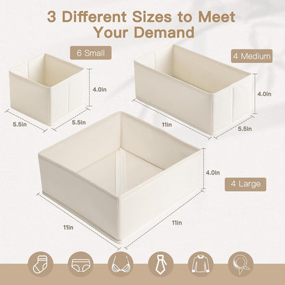 Criusia Drawer Organizer Clothes, 14 Pack Dresser Organizer for Baby Clothes, Underwear, Sock- Foldable Closet Organization and Storage Dividers Bins for Nursery, Bedroom and Dorm (Beige)