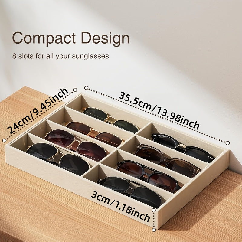 1/2pcs Velvet Fashion Glass Organizer Tray, 8-Grids Drawer Organizer & Stackable Display Case - Scratch-Free Soft Lining for Eyeglasses, Watches, Jewelry - Fits Standard Drawers, Men & Women