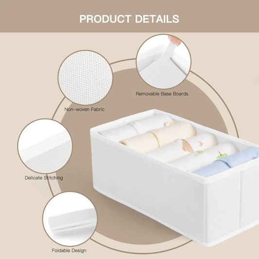 Criusia 10-Pack 3 Sizes Fit Drawers Square Non-Woven Organizer Set - Collapsible Storage Boxes, Room Inserts for Clothing, Baby Nursery, Bedroom Drawers Stay Tidy (White)