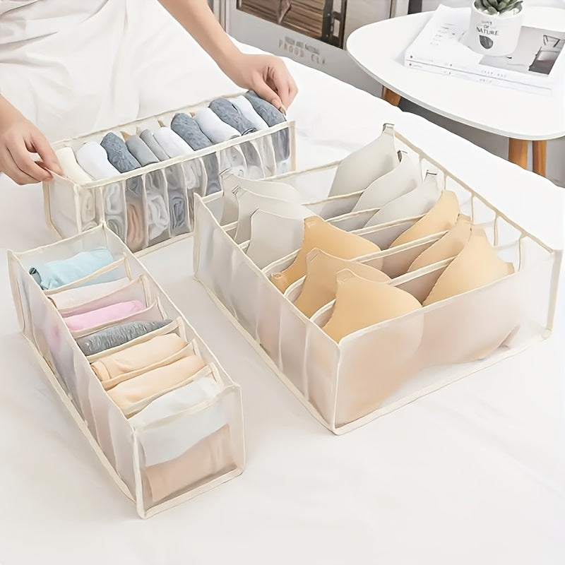 3pcs STORAGE ORGANIZER Set with 6, 7, and 11 Compartments for Underwear, Socks, Bras, Foldable Drawer Dividers, Closet Storage Boxes, and Storage Containers