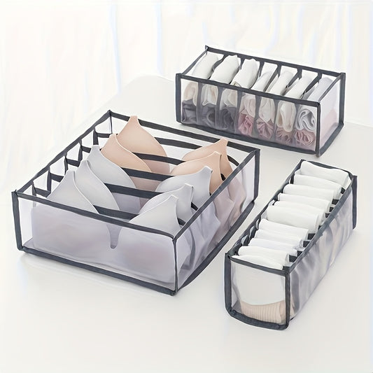3pcs STORAGE ORGANIZER Set with 6, 7, and 11 Compartments for Underwear, Socks, Bras, Foldable Drawer Dividers, Closet Storage Boxes, and Storage Containers