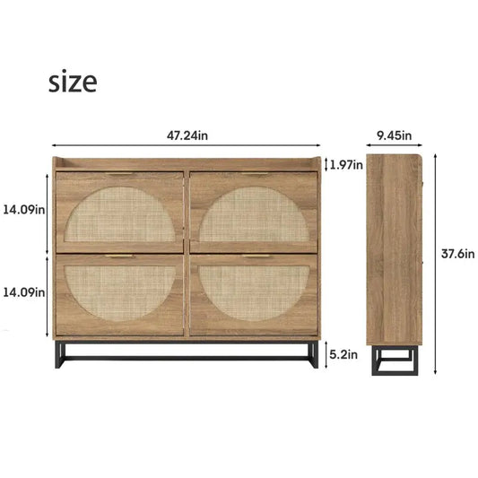 [tiktokshopbacktoschool] Vabches Rattan Shoe Storage Cabinet - Narrow Freestanding Organizer with Display Riser, Metal Legs, Rustic Oak Finish, 25kg Capacity, Home Accessories, Entryway Indoor Furniture,dorm essentials,home decor