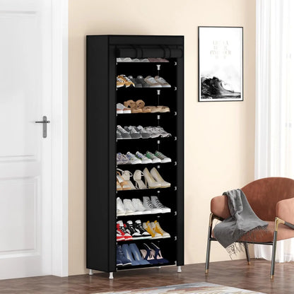 SICANDAENHK 9-Tier Stackable Shoe Rack with Cover - Steel Pipe Rectangle Footwear Storage Solution, Easy Installation Stackable Shoe Organizer, Space-Saving Home Organizer for Entryways, Sneakers, Boots