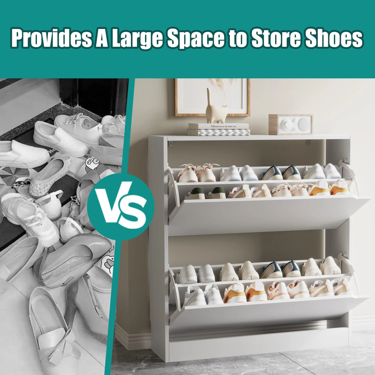 Shoe Storage Cabinet for Entryway with 2 Flip Drawers, Sturdy Wood Hidden Shoe Storage, Freestanding Narrow Slim Shoe Organizer for Front Door Entrance, Living Room, Hallway, Bedroom, Grey  Natural Finish fathers day gift ideas