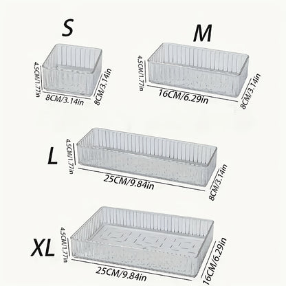 Office 4/8pcs Set of Transparent Plastic Cosmetic Storage Boxes, Desk Drawer Organizers, Desktop Divider Storage Boxes, Suitable for Makeup Storage, Stationery Storage, and Miscellaneous Item Storage