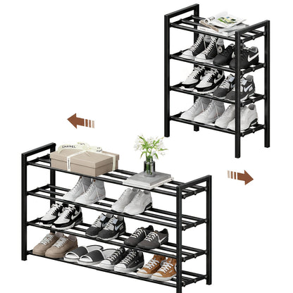 Heavy-Duty Expandable Shoe Rack | 3-Tier Adjustable Metal Shoe Organizer Shelf for Closet, Entryway, Mudroom & Garage - Durable Freestanding Storage, Black