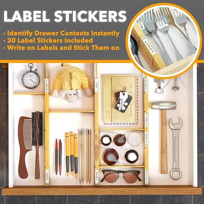 SpaceAid Bamboo Adjustable Kitchen Drawer Dividers Organizer with 8 Dividers with 18 Inserts (17-22 in)