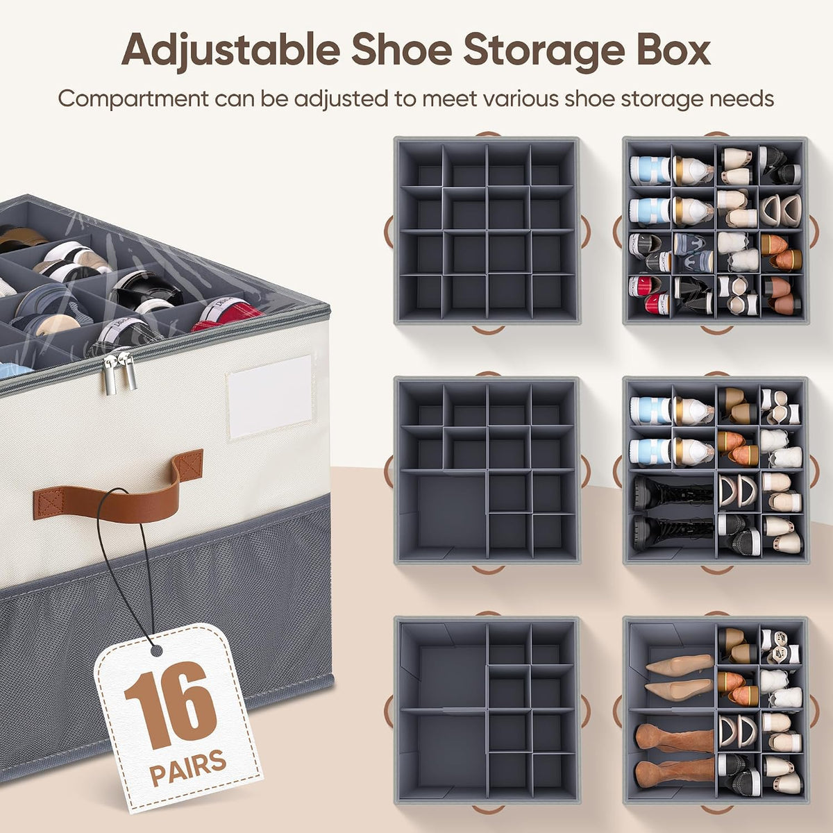 Shoe Organizer for Closet, Adjustable Storage Box Holds 32 Pairs