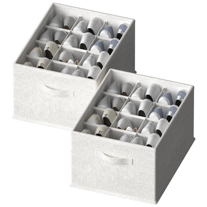 FHSQX 2 Pack Shoe Organizer for Closet,Foldable Shoe Organizer,Fits up to 24 Pairs,Storage Containers With Bottom Support for Shoes