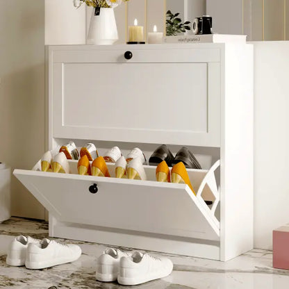 VOWNER Shoes Cabinet with 2 Flip Drawers for Narrow Entryway,Shoe Storage Cabinet Shoe Rack Organizer for Bedroom