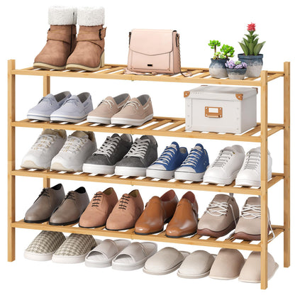 viewcare 4-Tier Bamboo Shoe Rack for Entryway, Stackable | Foldable | Natural, Shoe Organizer for Hallway Closet, Free Standing Shoe Racks for Indoor Outdoor